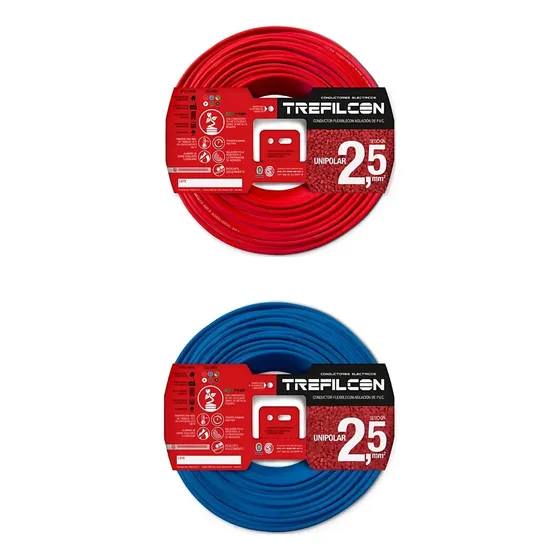 Trefilcon Cable Unipolar 2 5 Mm Pack X2 Rollos 50m C/u Cobre Cubierta Rojo Y Celeste