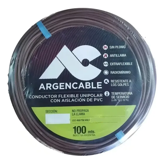 Cable unipolar 2.5mm² Argencable 100m 17 hilos cobre marrón