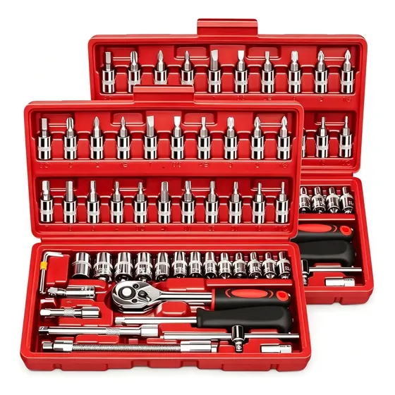 Set Caja Herramientas Juego Llave Tubo Kit 46 Piezas Estuche Rojo*2