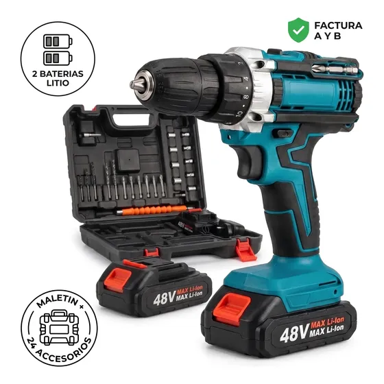 Taladro Atornillador Bateria Litio 48v Mandril 10mm Puntas