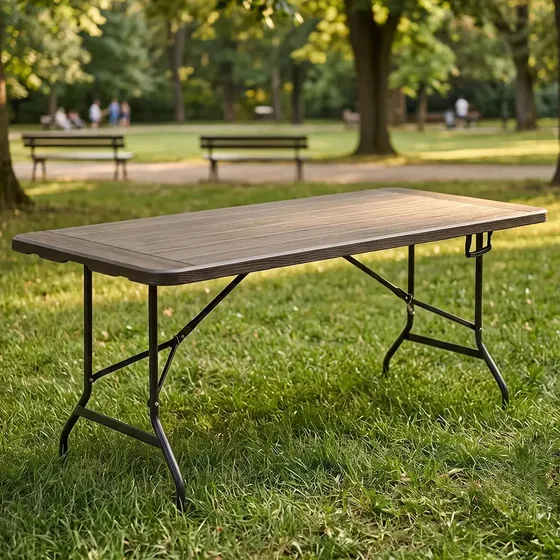 Mesa De Camping Plegable Simil Madera 180 X 70 X 74 Cm - Gris Oscuro