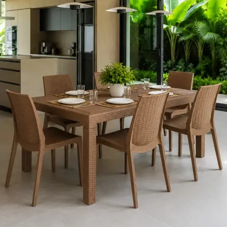 Juego de muebles de jardín 6 de sillas Más que Sillas Harmony + Mesa 150x90 color chocolate