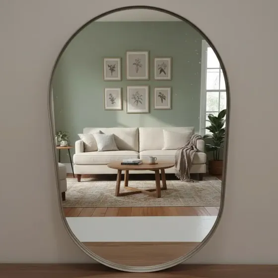 Espejo Píldora 50x80 Cm Borde Simil Hierro Pvc Dorado/gris