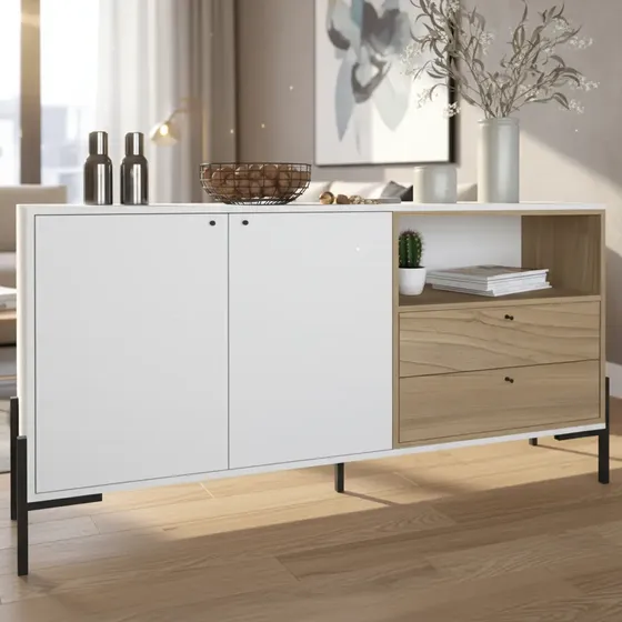 Bahiut Vajillero Moderno Table's Melamina Metal 2 Puertas Everest Olmo 1.52mts
