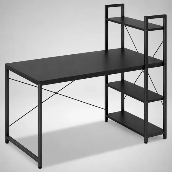 Escritorio JD Industrial Biblioteca Estantes Simil Madera Hierro Reforzado Color Negro Oficina Gamer Coffee Station