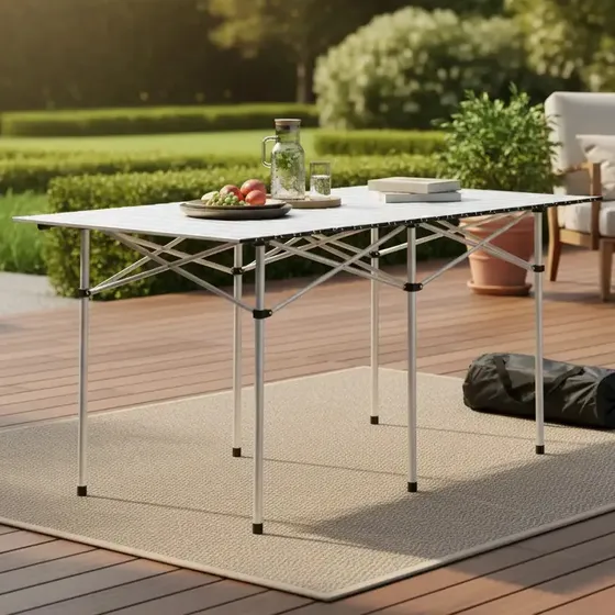 Mesa Plegable Camping Playa Aluminio 140x70x70 + Bolsa Blanco