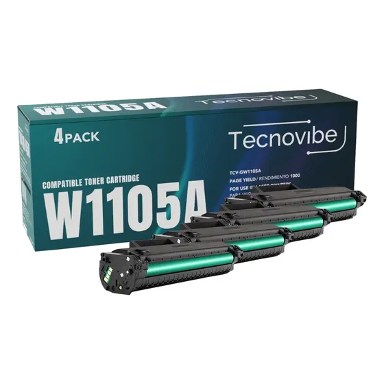 Pack De 4 Toner Alternativo Tecnovibe W1105a Con Chip Para Hp Laserjet Mfp 137fnw 107a 107w Mfp 135a 135w