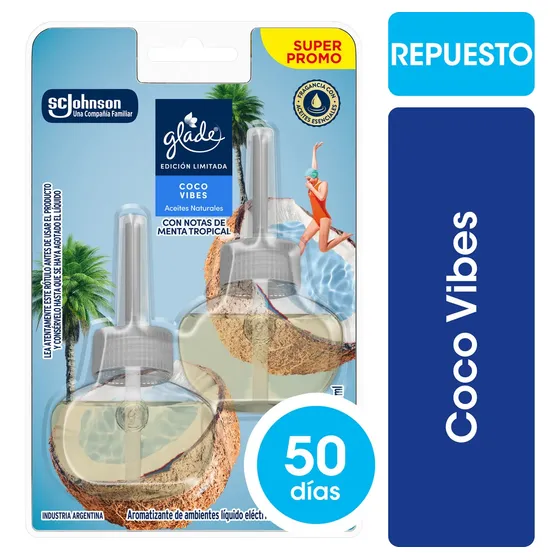 Aromatizante Glade Coco Aceite Difusor Repuesto x2 21ml