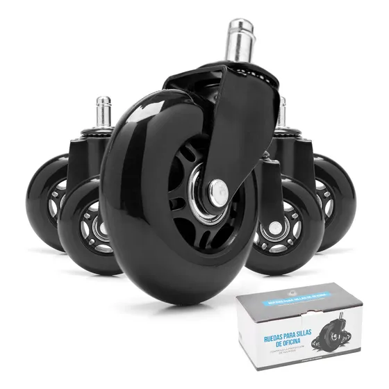 Set 5 Ruedas Para Silla Gamer Oficina Anti Rayones - Negro