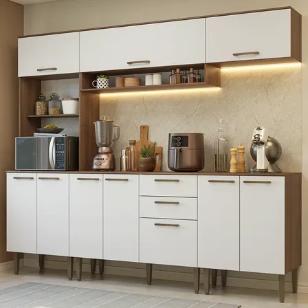 Combo Alacena Y Bajo Mesada Lille Madesa 225 Cm Marrón/blanco