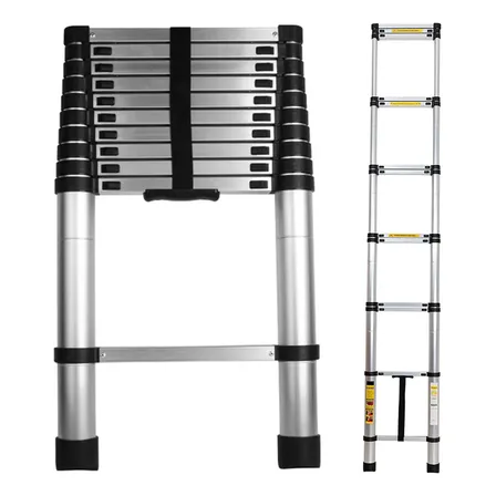 Escalera Telescópica Gadnic Extensible Altura Ajustable Pies Antideslizantes 13 Escalones 5 Metros Hasta 150 kg