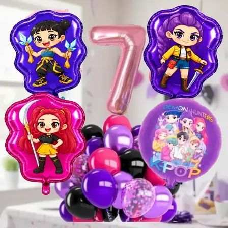 Combo Globos Guerreras Kpop Demon Hunters Huntrix Silueta Grande