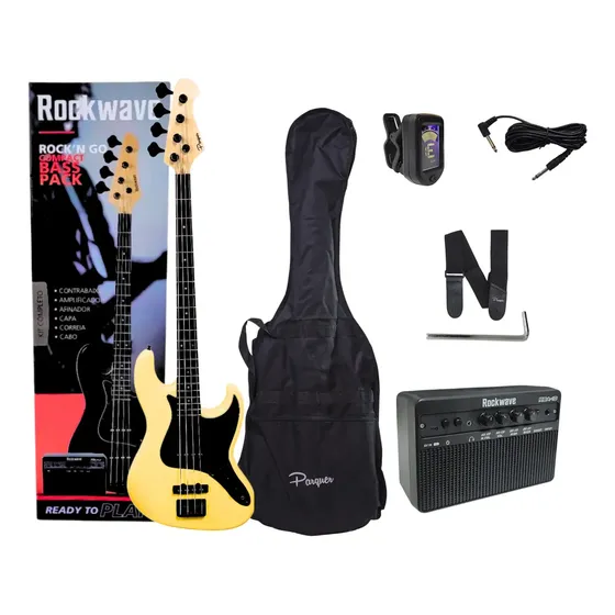 Combo Bajo Electrico Amplificador 20w Bluetooth Y Accesorios Diestro Amarillo Laqueado 4