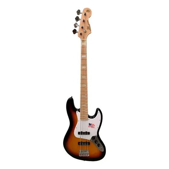 Bajo Eléctrico SX Jazz Bass para Diestros de 4 Cuerdas, Acabado Brillante 3 Tone Sunburst