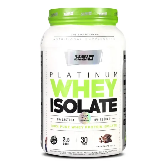Proteina 100% Isolada en Pote Star Nutrition 2Lb - Libre Lactosa Sabor Chocolate suizo