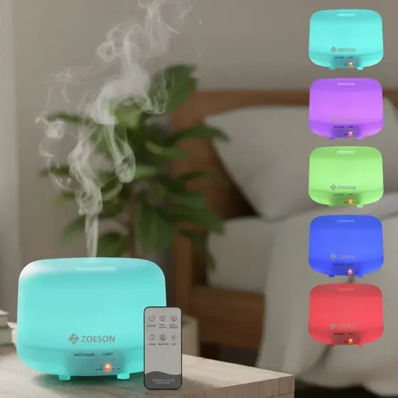 Humidificador Difusor Aromaterapia Vaporizador Ultrasónico Led Velador Purificador Aire Aceites Esenciales Control Remoto Diseño Nórdico Estético Relax Silencioso Hogar Spa Yoga Oficina Blanco