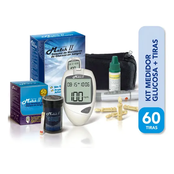 Glucómetro Ok Meter Match II Kit con 60 Tiras y Lancetas Blanco
