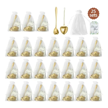 Cajitas Souvenir Set De Té Doradas X25 Bodas