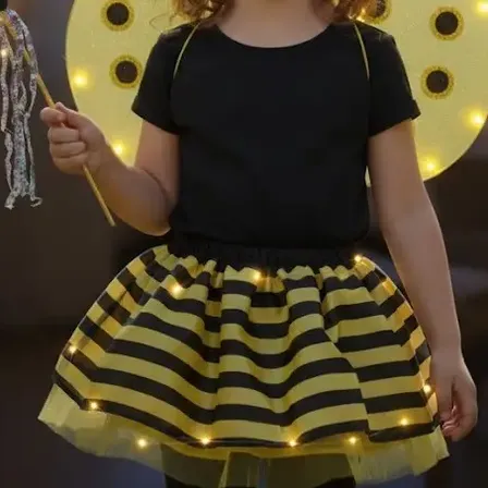 Disfraz Abejita Infantil Luminoso Nuevo Exclusivo Abeja Led Pollera Alas Varita Vincha 1 Set 4 Piezas Amarillo Y Negro