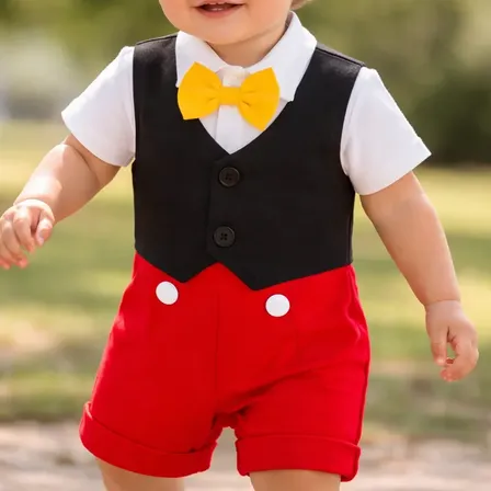 Disfraz Mickey Mouse Para Bebés Completo Con Moño Y Orejitas Rojo 9 A 12 Meses