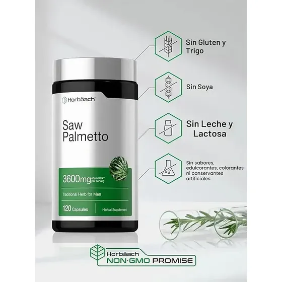 Suplemento en cápsula Horbaach Hierbas Saw Palmetto 3600 mg Sin sabor x 105g de 120 un