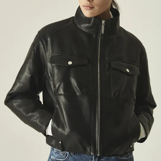 Parka Onyx Chaqueta Ecocuero Mujer 4 Bolsillos