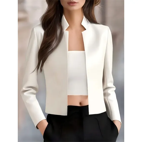 Blazer Sastre Blanco Abierto De Piel Sintética Para Mujer