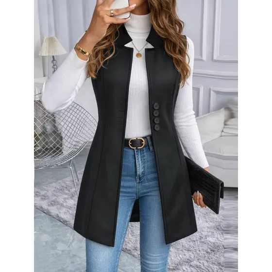 Chaqueta Tipo Chaleco Larga Sin Mangas Para Mujer