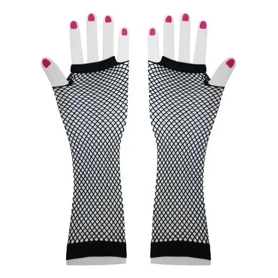 Guantes Largos De Red Mitones Accesorios Fiesta Fluo Retro Color Negro