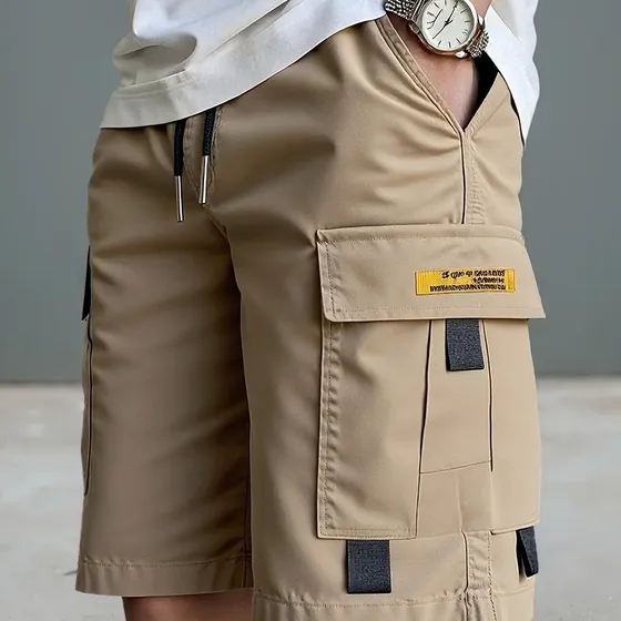 Bermudas De Carga Para Hombre, Verano, Bolsillos, Poliéster.