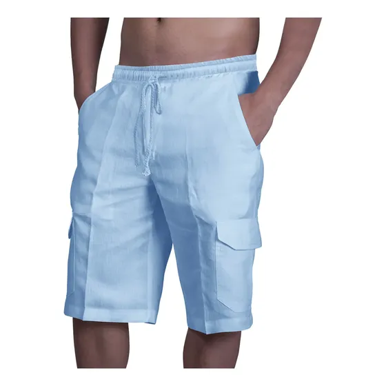 Xpantalones Hombre Corto Lino De Liso Con Cordones For Playa