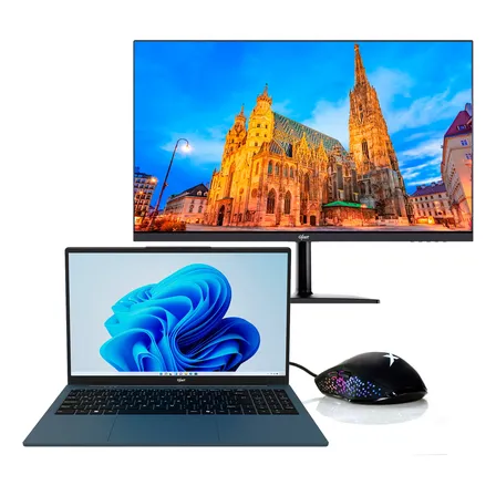 Combo Notebook Gfast Ryzen 5 + Monitor 21.5'' + Mouse Gamer Gris
