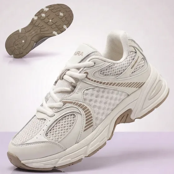 Zapatillas Urbanas Mujer Ligeras Transpirables Beige Blanco
