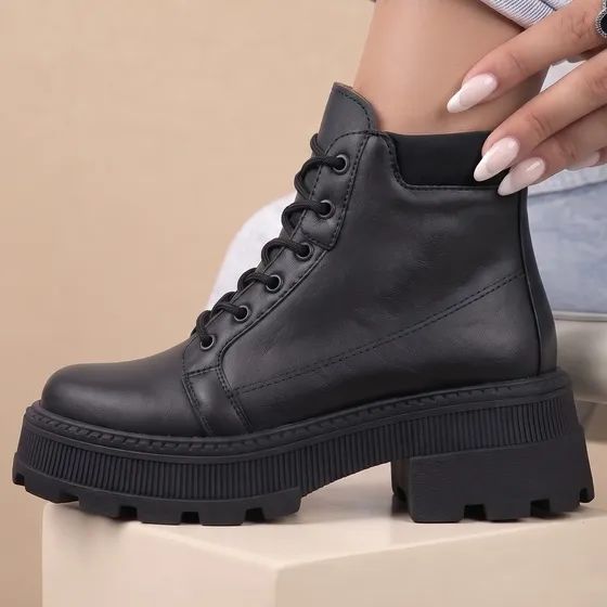 Bota Borcego Plataforma Mujer Cuero Veggie Acordonado