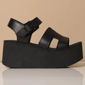 Sandalias Negras Mujer Plataforma Alta Cuero Veggie Narel