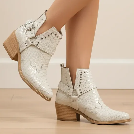 Botas Mujer Texanas Cuero Vacuno Reptil Botineta Art Montana