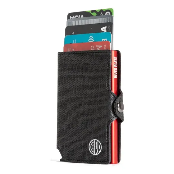 Billetera Tarjetero Con Proteccion RFID River Plate Licencia Oficial Color Negro/rojo Diseño De La Tela Liso