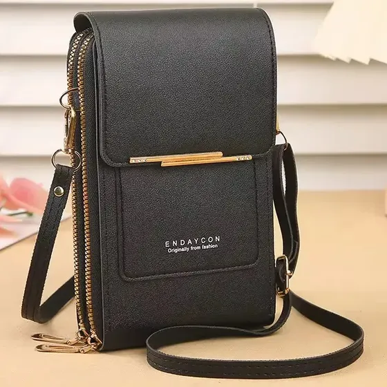 Cartera Mujer Bandolera Porta Celular Mini Bag Antirrobo Negro Lisa Cruzada Morral Carteras Riñonera Bolso Impermeable Cuero Sintetico Moda Speed Off Resistente Reforzado Regalo Para Mujer Versatil