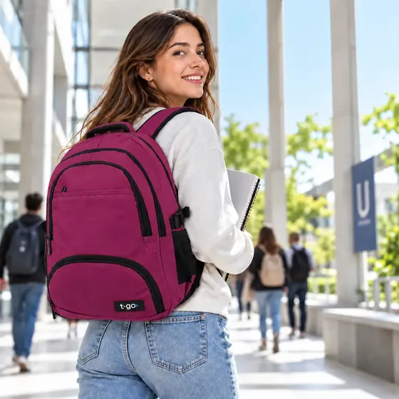 Mochila Mujer Hombre Urbana Porta Notebook Gym Universitaria Color Bordó Diseño De La Tela Liso