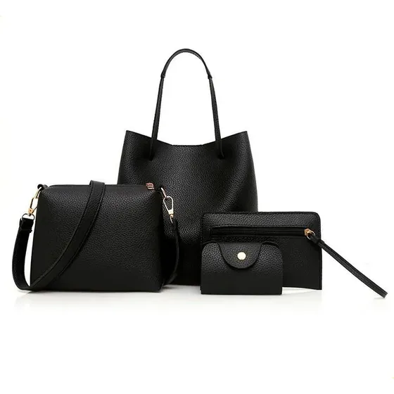 Set Carteras Mujer 4 Piezas Tote Bandolera Pu