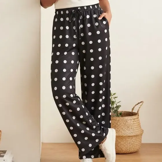 Pantalón Mujer Palazo Lunares Casual Tendencia