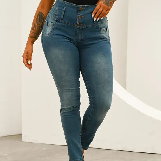 Jean Chupin Mujer Tiro Alto Elastizado Con Faja Flex Denim