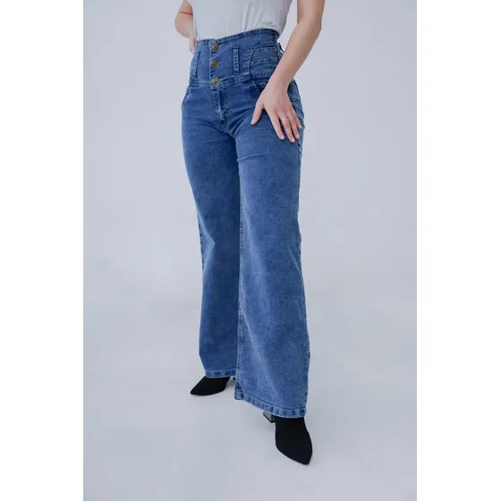 Jean Wide Leg De Mujer Con Faja Elastizado Flex Denim