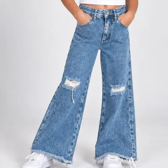Jean Ancho Wide Leg Nenas Oxford Pantalon Moda