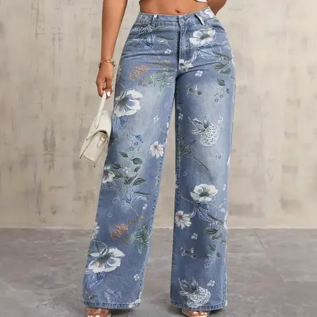 Jeans Mujer Estampado Holgado Streetwear Moda
