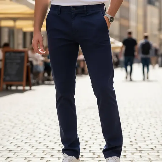 Pantalon Gabardina Azul Hombre Volsano Jeans Corte Regular
