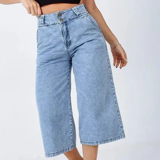 Jean Culotte Palazzo Nevado Rigido Liviano Flex Denim