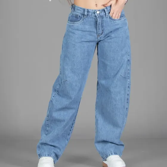 Jean Baggy Rigido De Mujer Cintura Ajustable Moda Oversize