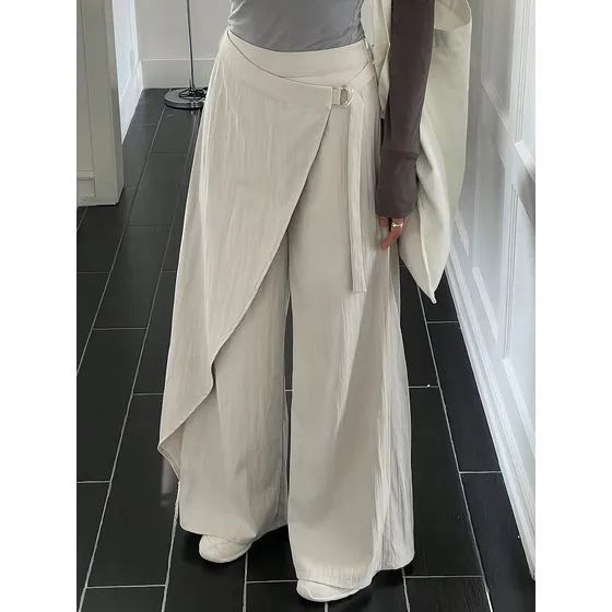 Pantalón Palazzo Asimétrico Cruzado De Mujer Con Cinturón