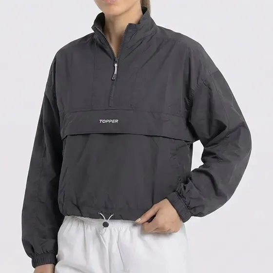 Campera Buzo Topper Rompevientos Mujer Entrenamiento Gris